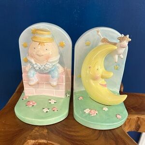 HOUSE OF HATTEN CERAMIC  Humpty dumpty , Cow Jumped Over Moon bookends 7"